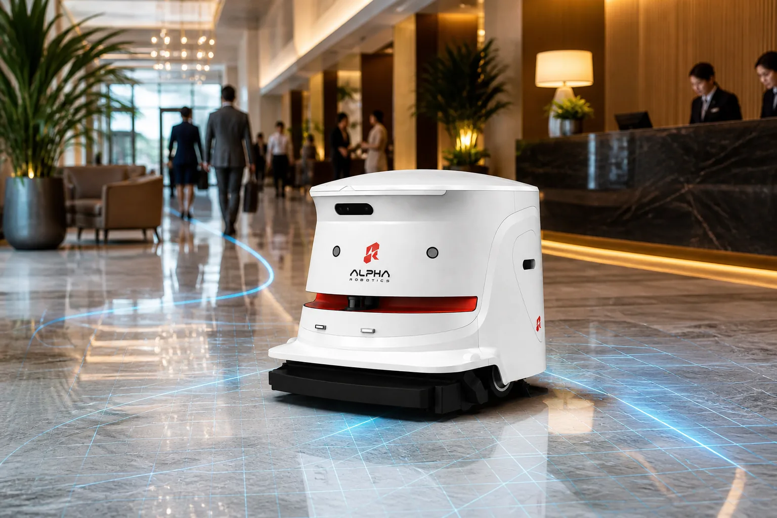 Alpha service robot mapping a commercial lobby