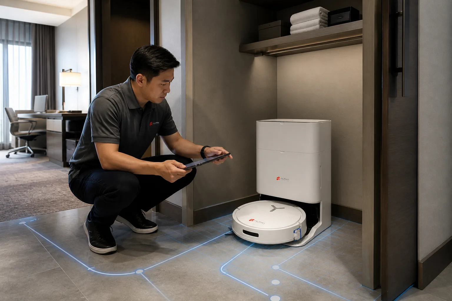 Alpha Robotics operations staff validating a vacuum dock